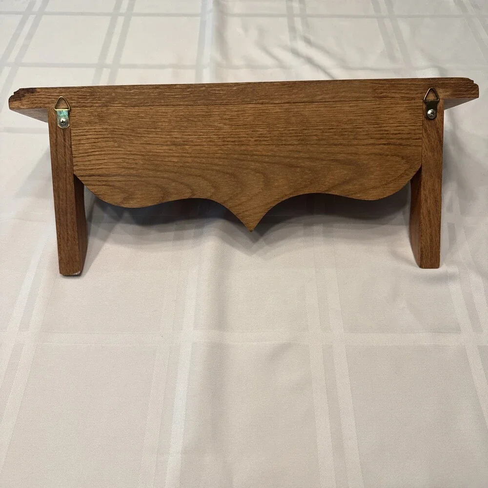Vintage Solid Oak Hanging Wall Shelf Carved Floral Scroll Appliqué 16” Farmhouse